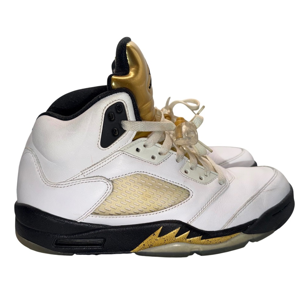 Jordan 5 Retro Olympic White Black Metallic Gold Coin 136027-133 Mens 9 Sneaker